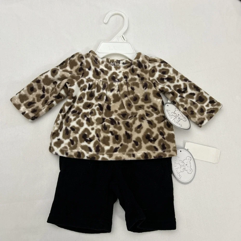 Koala Baby‎ Girl Newborn Fleece Outfit Leopard Top And Black Pants B117